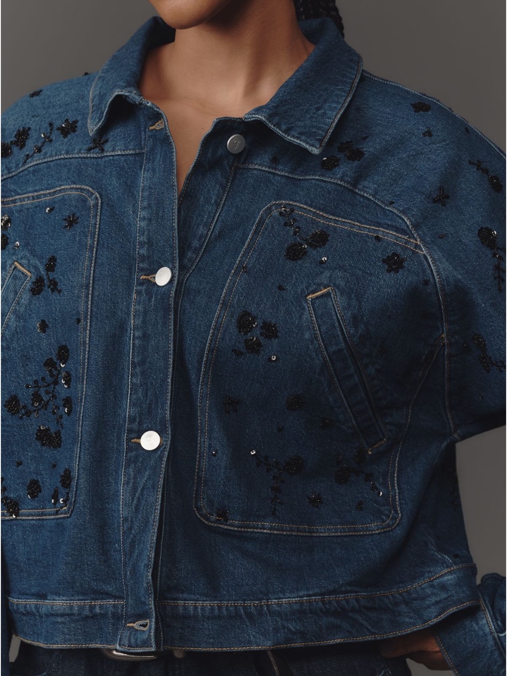 Anthropologie Pilcro Dolman Sleeve Beaded and Sequin Denim Jacket S - Picture 4 of 9